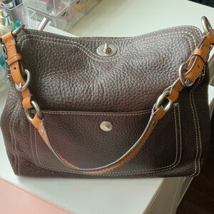 Coach Brown and Tan Leather Shoulder Bag with Classic Design